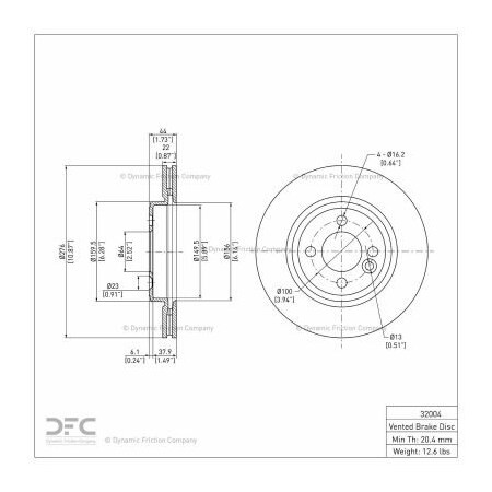 Dynamic Friction Co Disc Brake Rotor - Dynamic Friction Company 600-32004 600-32004